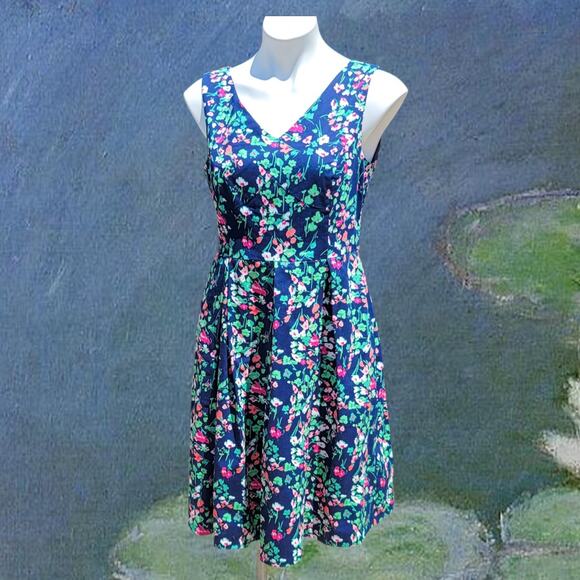 Nine West fit & flare double V neck sleeveless floral dress w-pockets size 6 - Picture 15 of 15